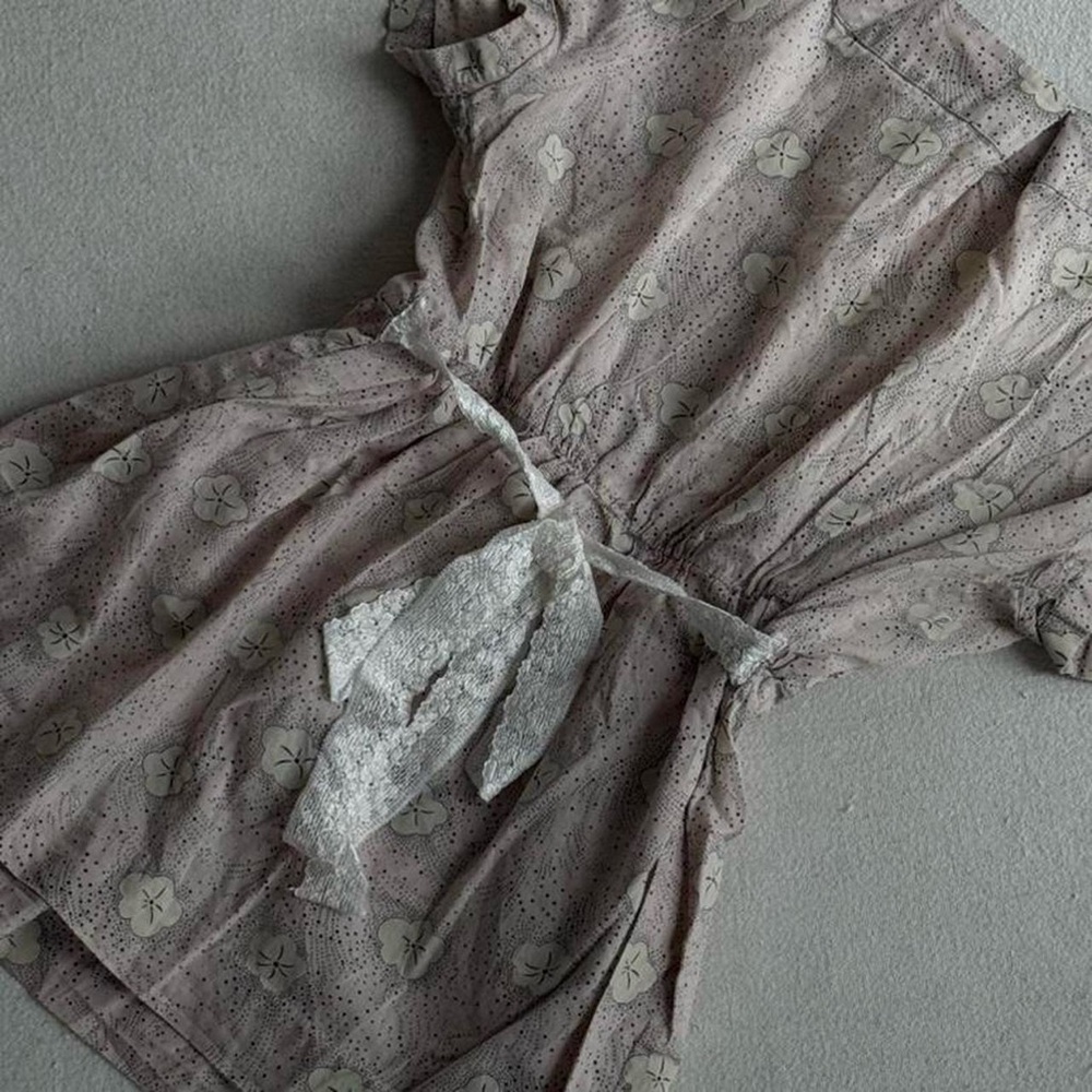 Pale Mauve Floral Tie-Waist Blouse